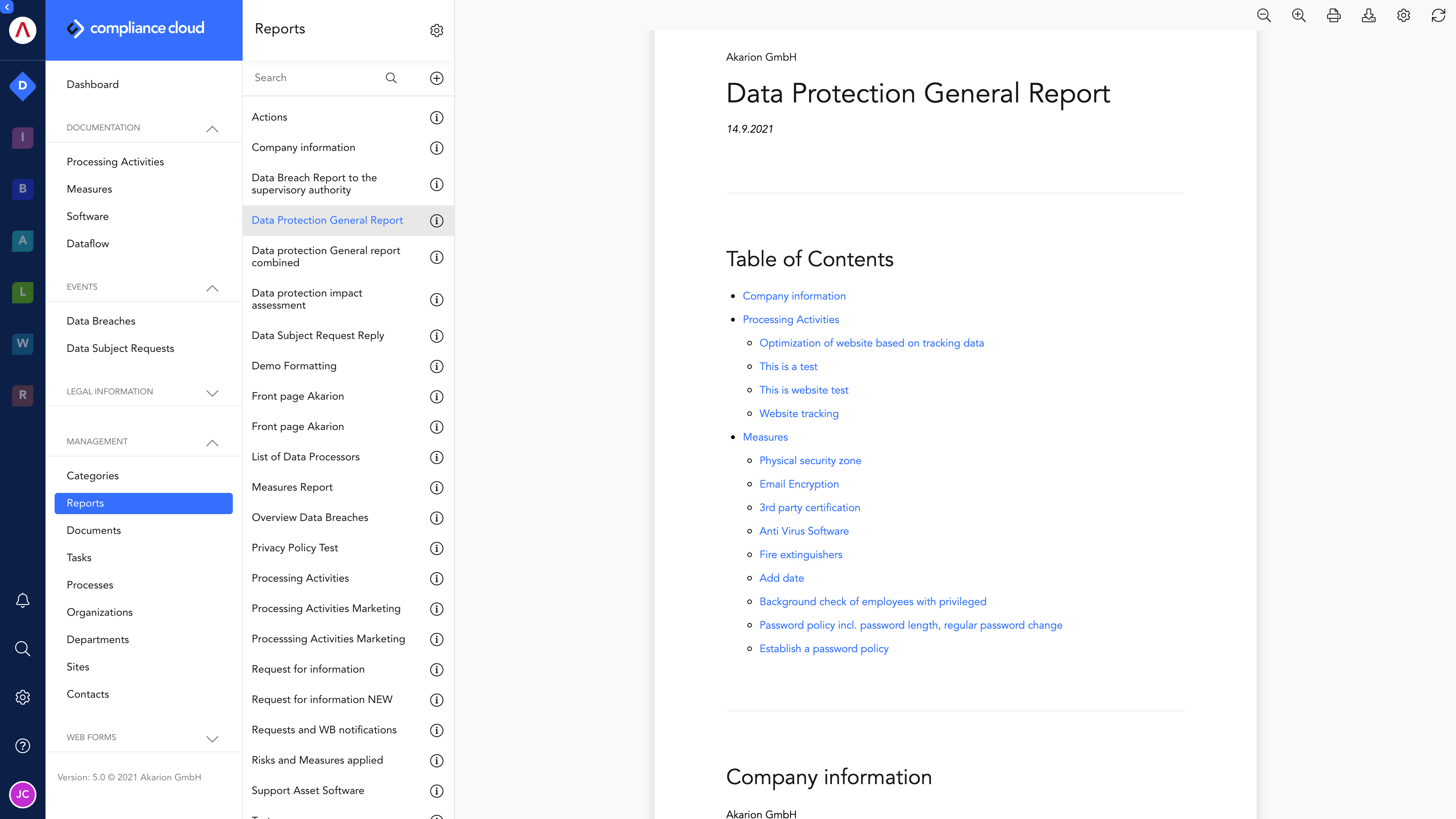 screenshot of AKARION Compliance Cloud